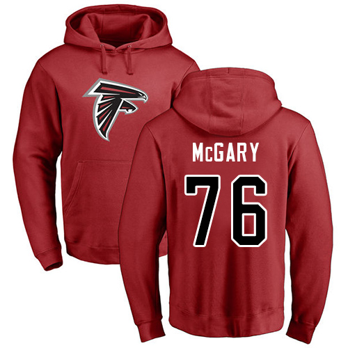 Atlanta Falcons Men Red Kaleb McGary Name And Number Logo NFL Football #76 Pullover Hoodie Sweatshirts